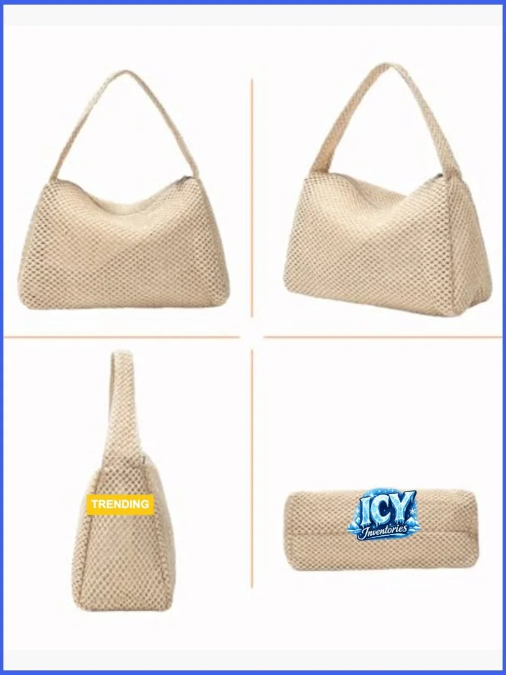 Handwoven Straw Hobo Shoulder Purse with Zipper Closure